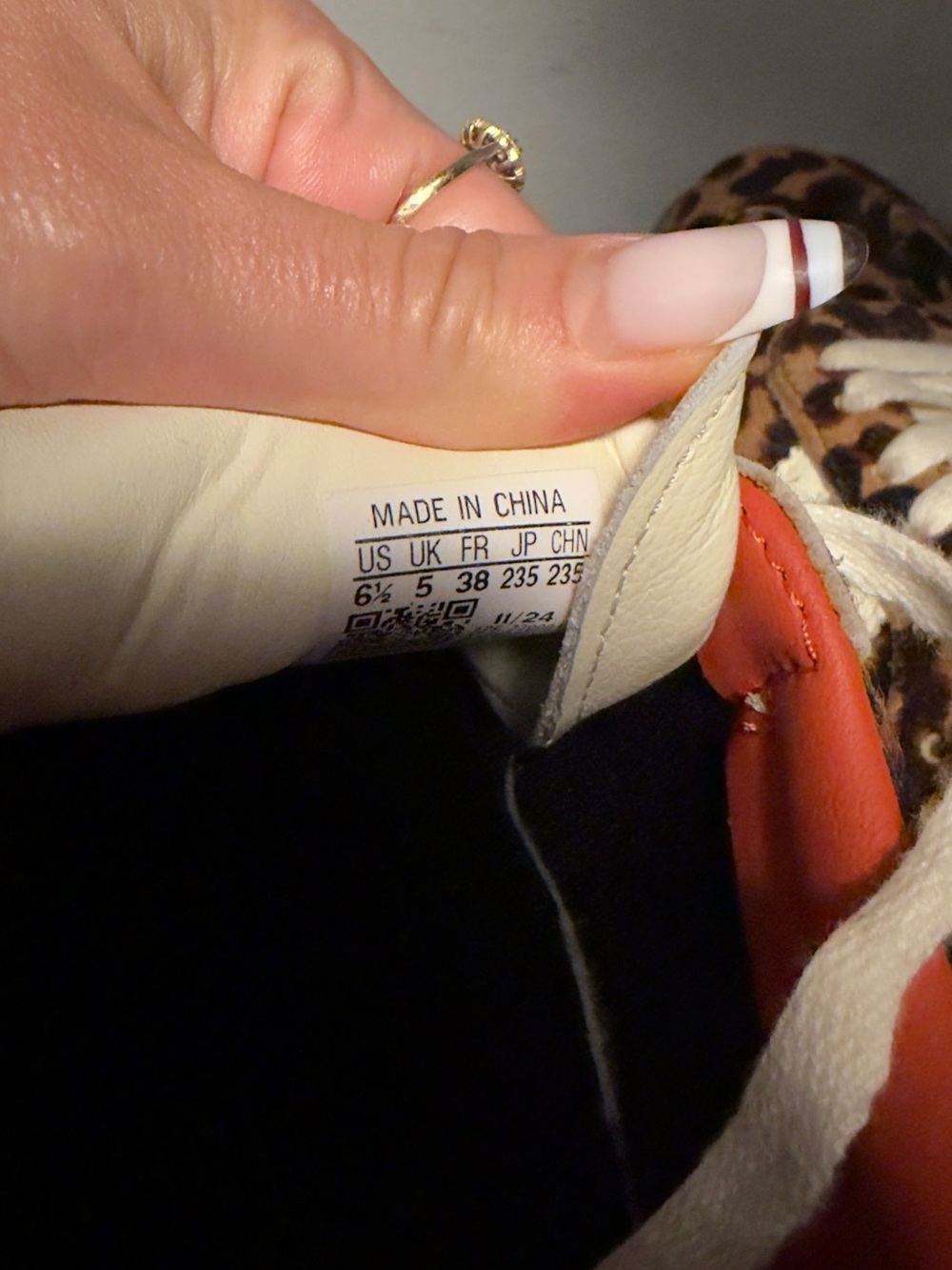 adidas Leopard Ponyhair Sneakers with White Stripes and Coral Lining - Picture 7 of 7